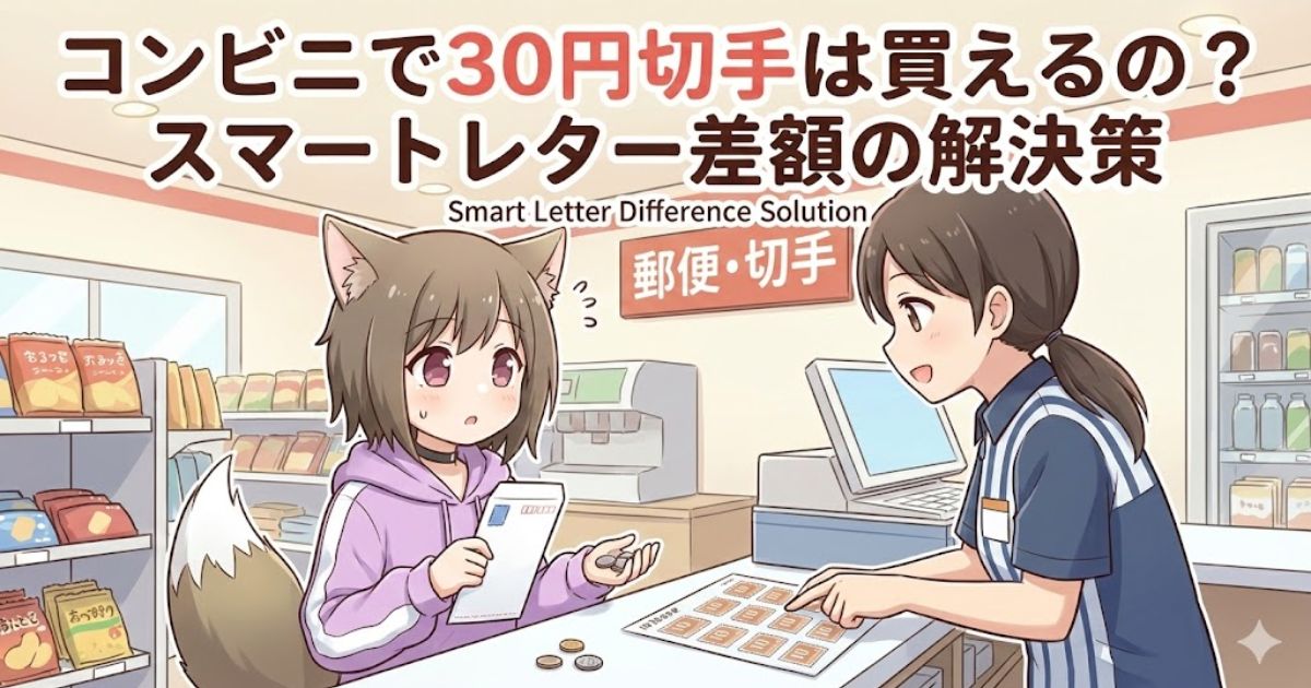 コンビニで30円切手を買っている女性