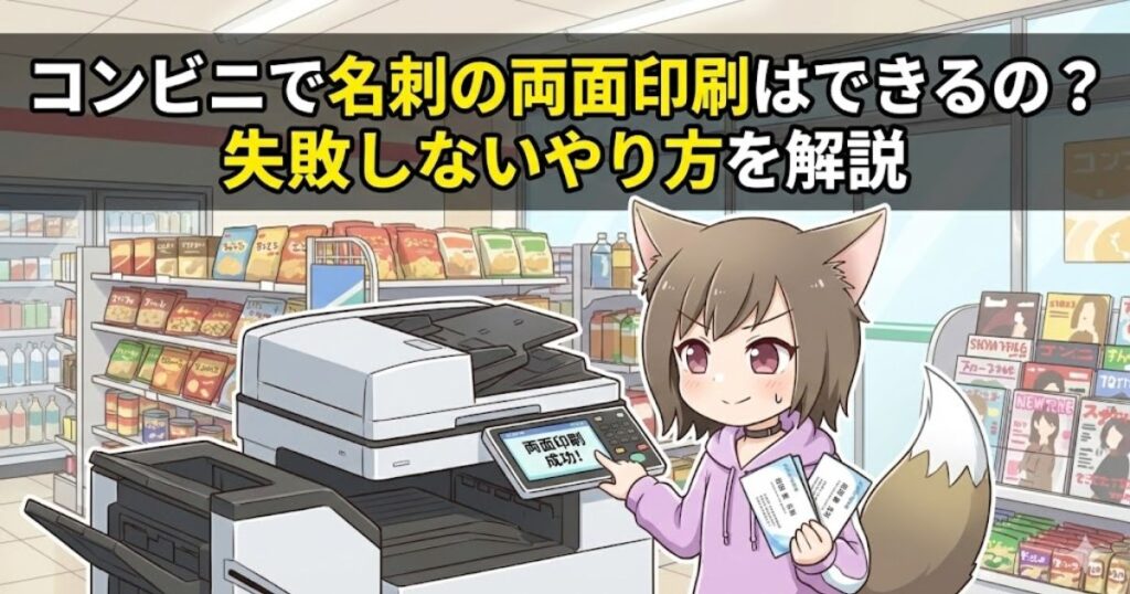 コンビニで名刺を両面印刷をしている女性