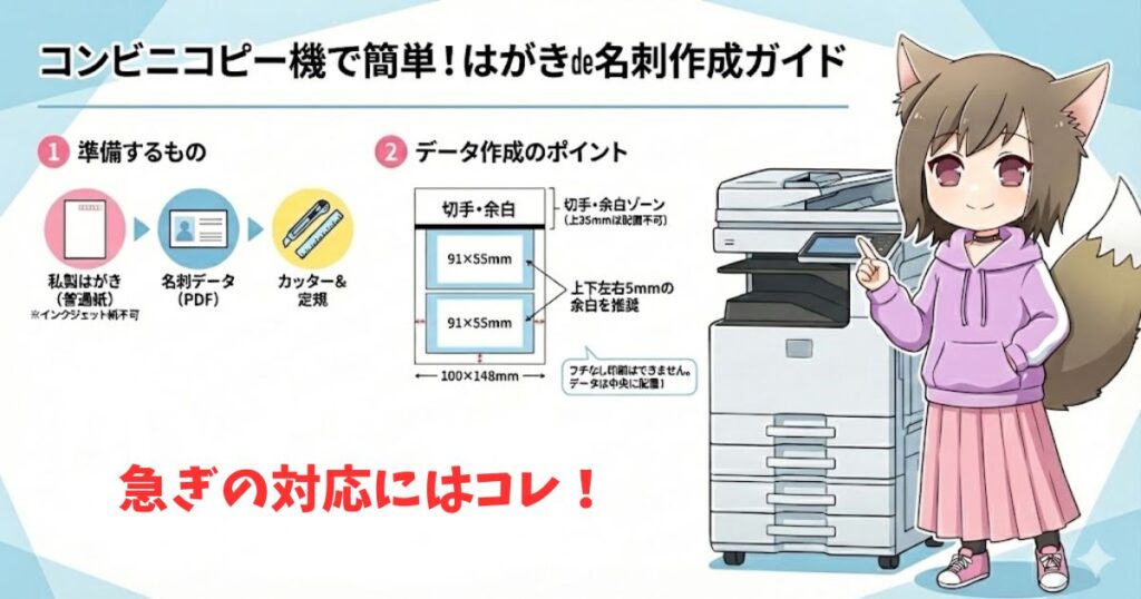 セブンイレブンの持ち込みハガキ印刷で名刺を作成する方法