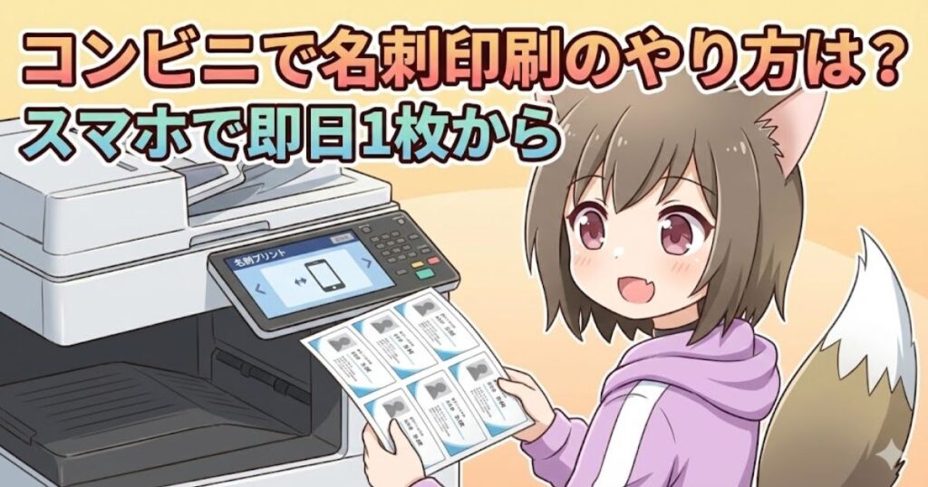 コンビニで名刺を印刷している女性