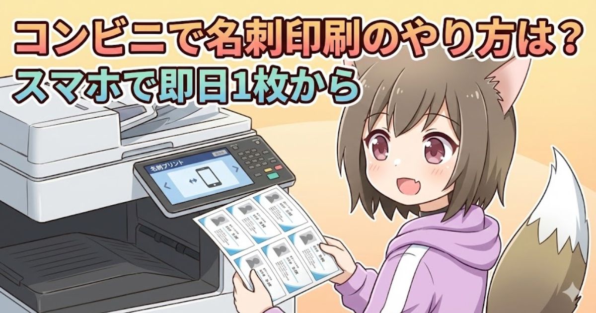 コンビニで名刺を印刷している女性