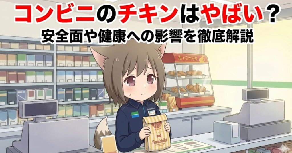 コンビニでチキンを包装している女性