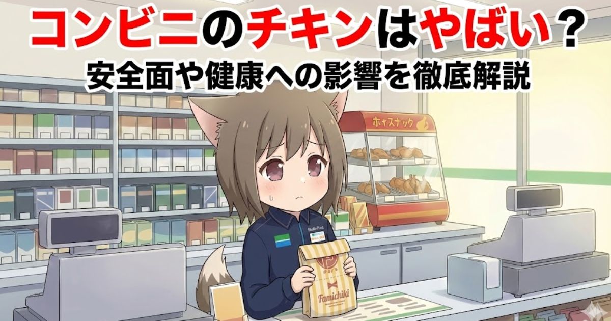 コンビニでチキンを包装している女性