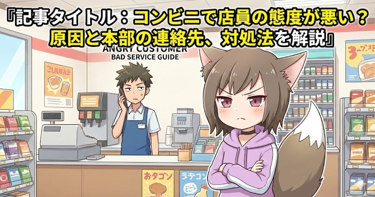 コンビニ店員の態度に怒っている女性