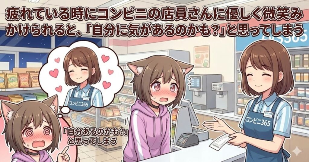 コンビにで恥ずかしがっている女性