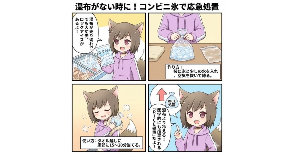 湿布がない時に役立つコンビニの氷での応急処置の手順