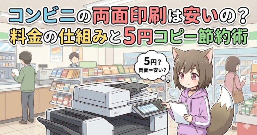 コンビニで両面印刷をしている女性