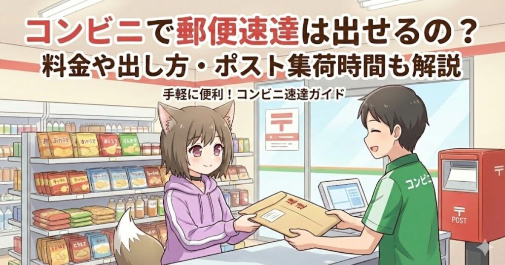 コンビニで郵便速達を出している女性