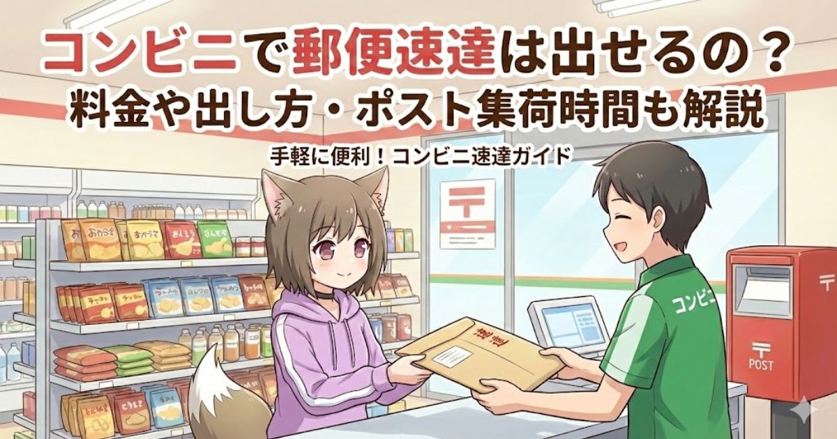 コンビニで郵便速達を出している女性