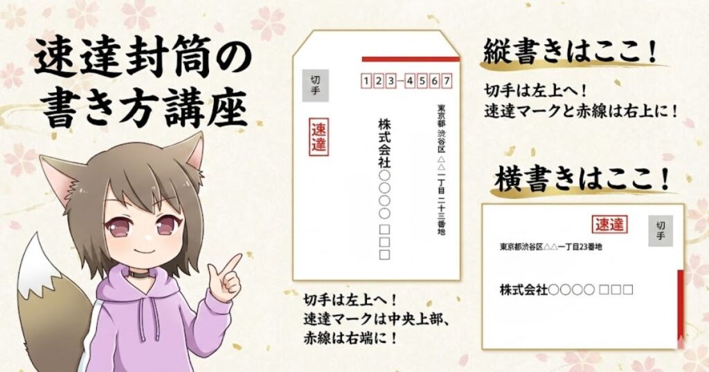 封筒への赤線の書き方と速達表示