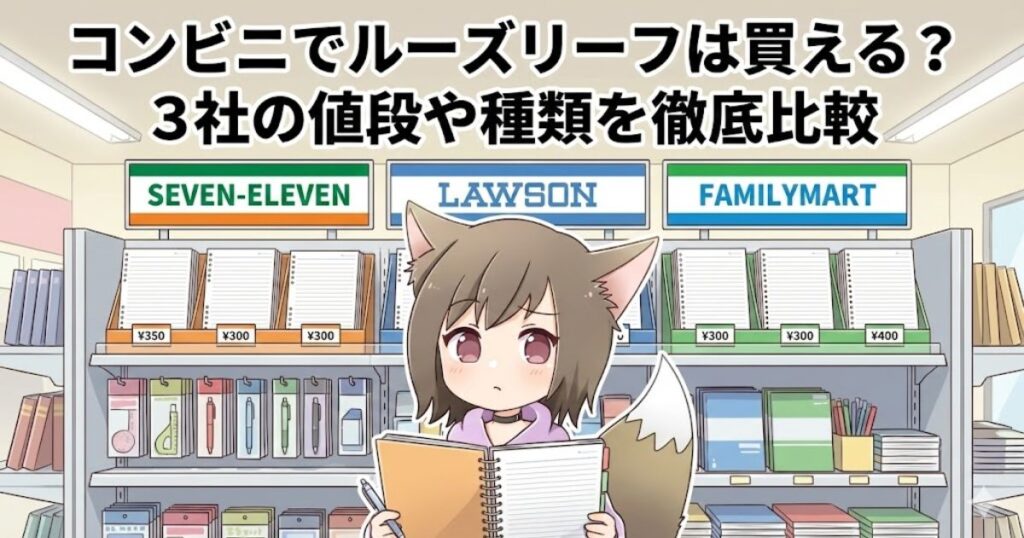 コンビニでルーズリーフを見ている女性