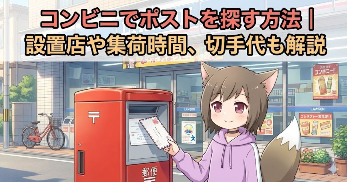 コンビニのポストに手紙を投函している女性