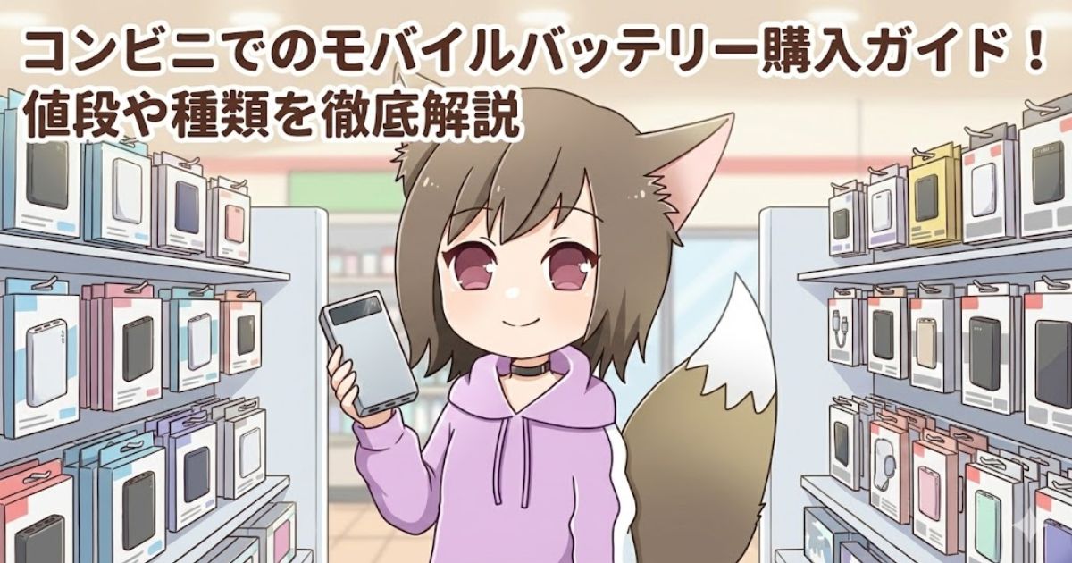 コンビニでモバイルバッテリーを持っている女性