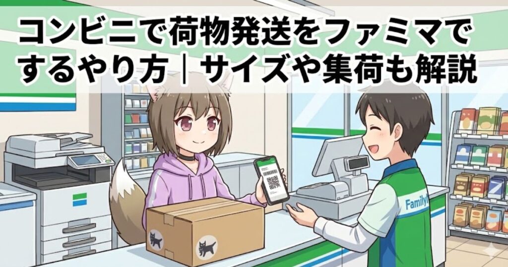 コンビニで荷物を発送している女性
