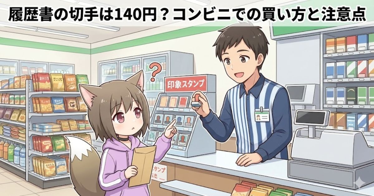 コンビニで履歴書に貼る切手を購入しようとしている女性