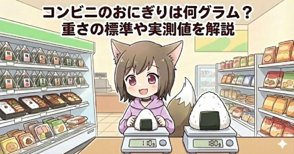 コンビニのおにぎりの重さを量っている女性