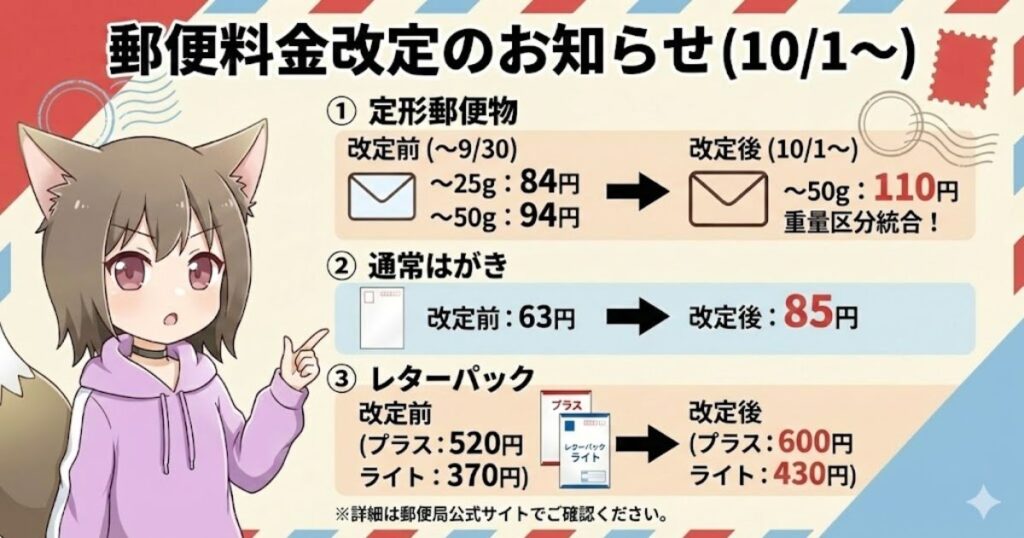 2024年10月の郵便料金改定内容