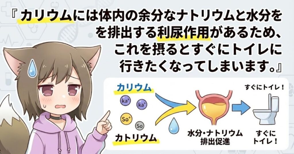 カリウムには体内の余分なナトリウムと水分を排出する利尿作用がある