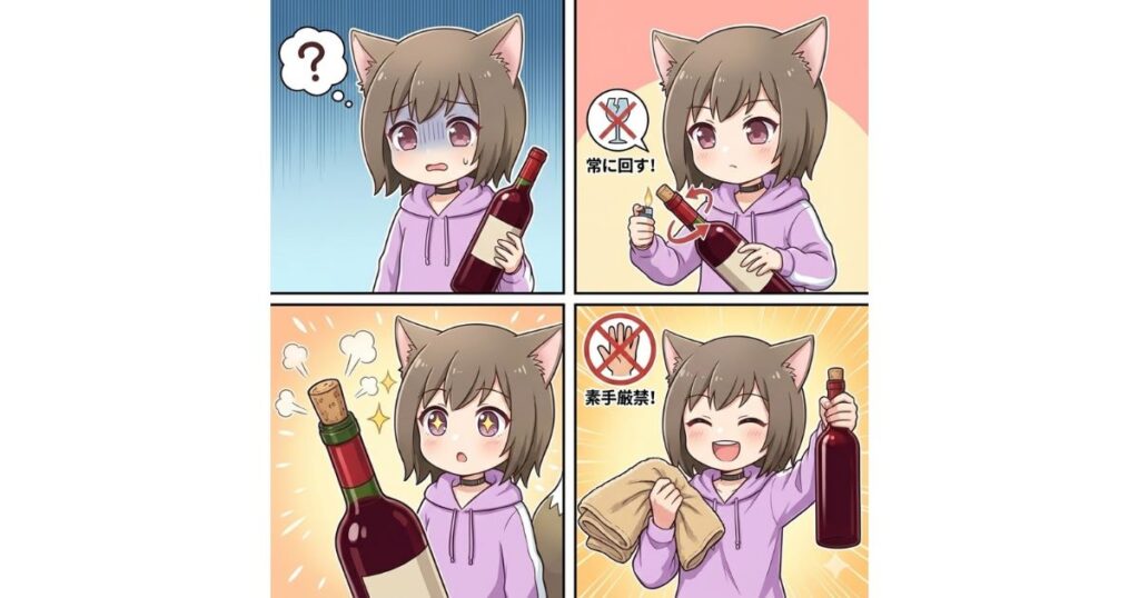 ライターで加熱してコルクを抜く安全な手順