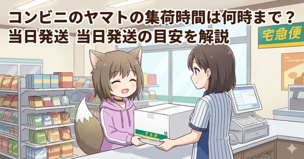 コンビニに宅急便を持ち込んでいる女性