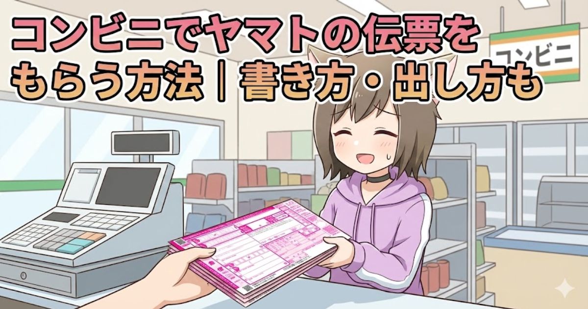コンビニでヤマトの伝票をもらっている女性