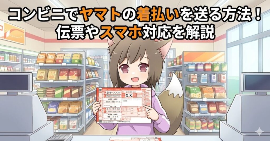 コンビニで宅急便の着払い伝票をもらっている女性