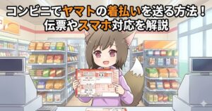 コンビニで宅急便の着払い伝票をもらっている女性