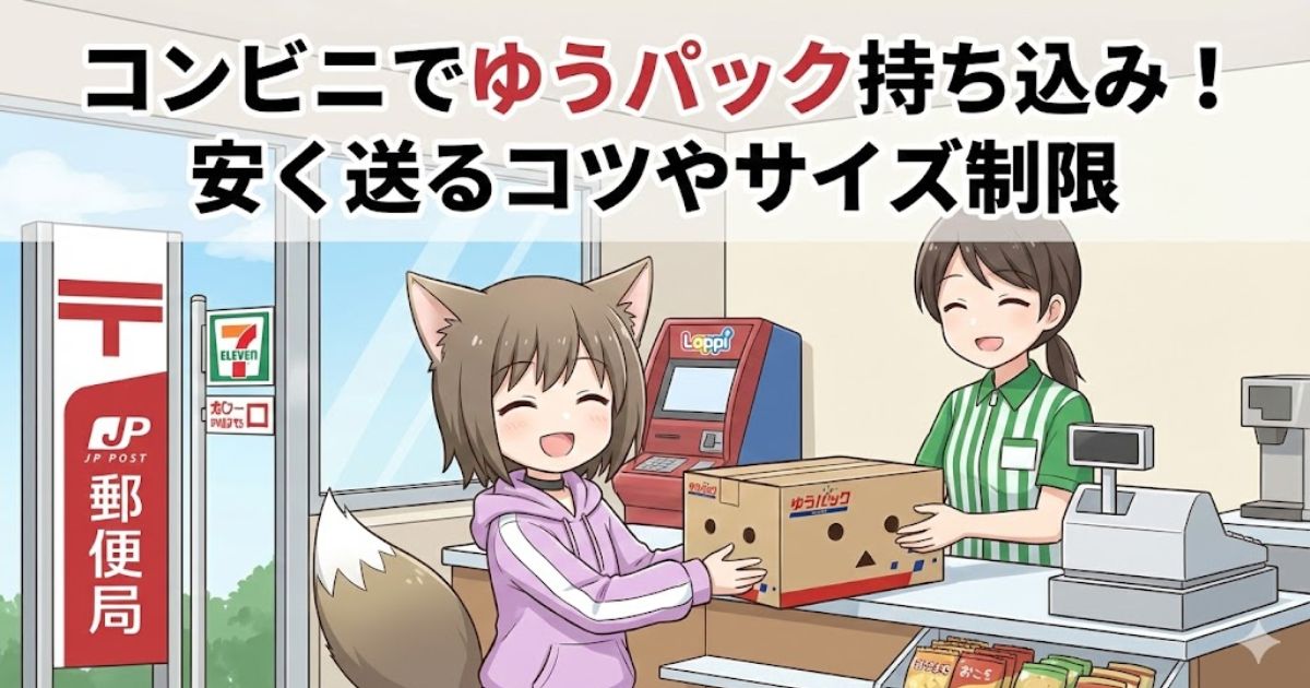 コンビニでゆうパック持ち込みをしている女性
