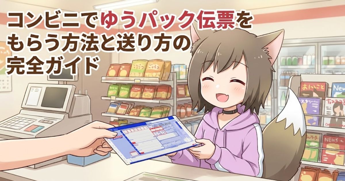 コンビニでゆうパックの伝票を貰っている女性