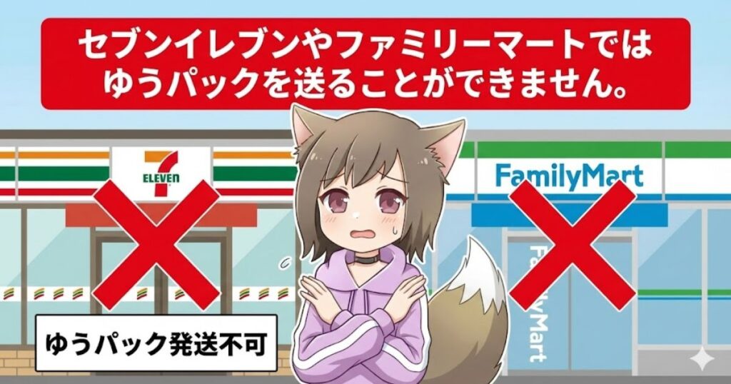 セブンイレブンやファミマはゆうパック発送不可