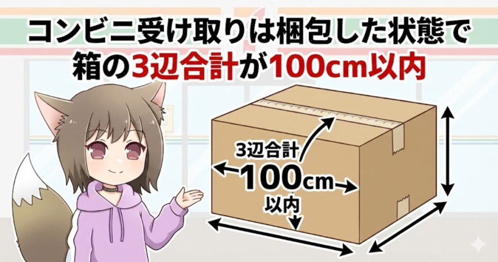 コンビニ受け取りは「100サイズまで」※これは梱包した状態の3辺合計が100cm以内