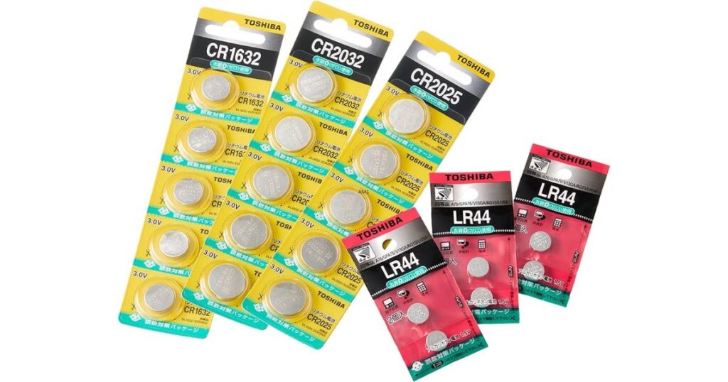 誤飲対策パッケージが施された東芝製のボタン電池・コイン電池（CR1632、CR2032、CR2025、LR44）