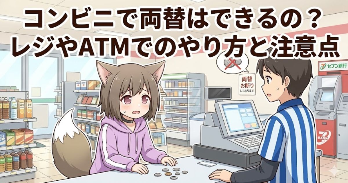 コンビニのレジで店員に両替を断られて困っている女の子のアイキャッチ画像