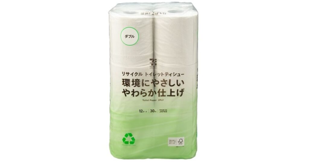 セブンプレミアム「環境にやさしいやわらか仕上げ リサイクルトイレットティシュー」12ロールのパッケージ