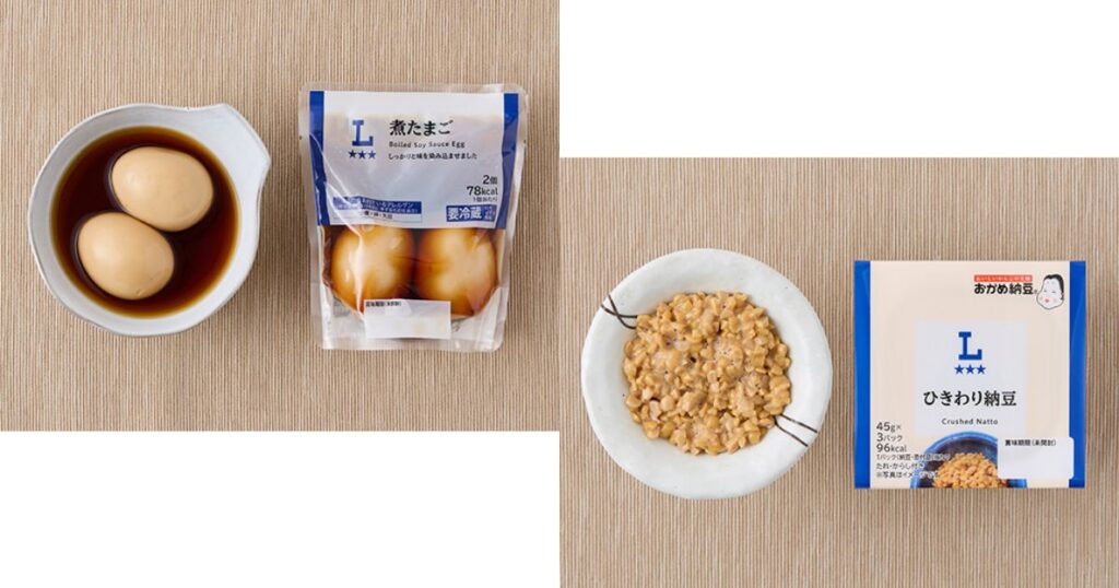 ローソンの煮たまごとひきわり納豆