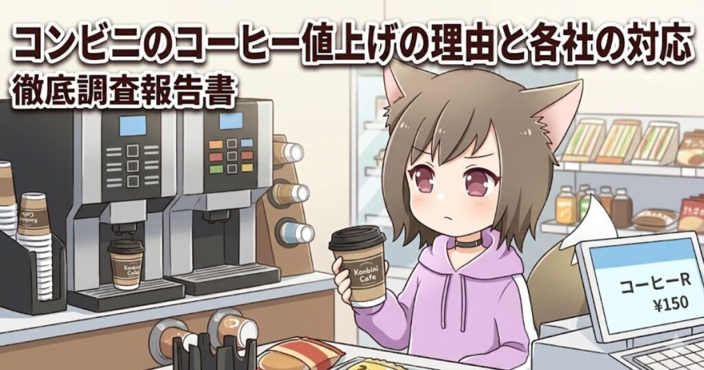 コンビニのコーヒー値上げの理由と各社の対応を解説するアイキャッチ画像