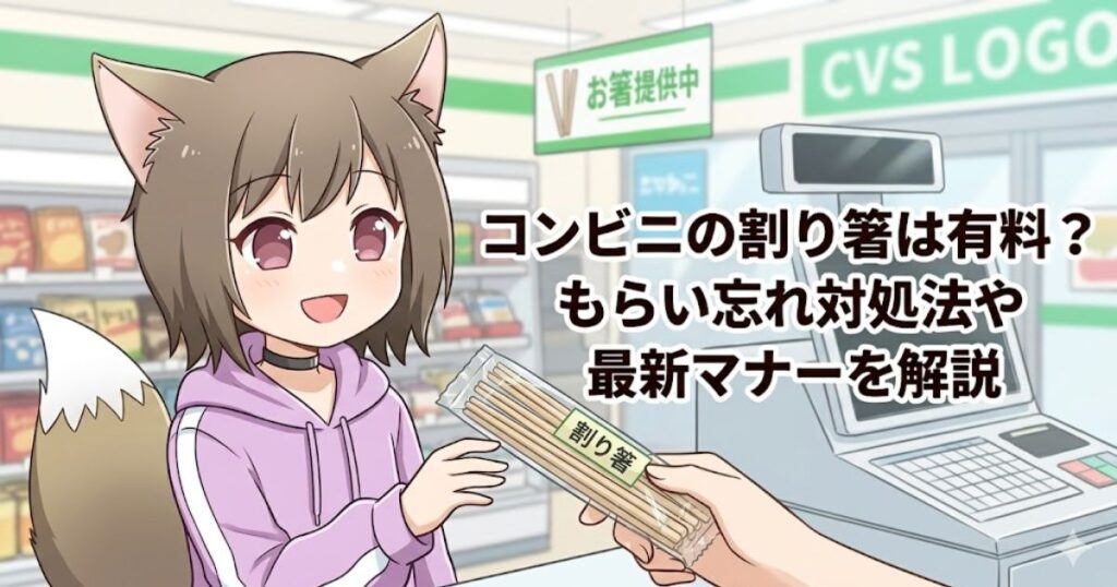コンビニのレジで割り箸を受け取る女性のアイキャッチ画像