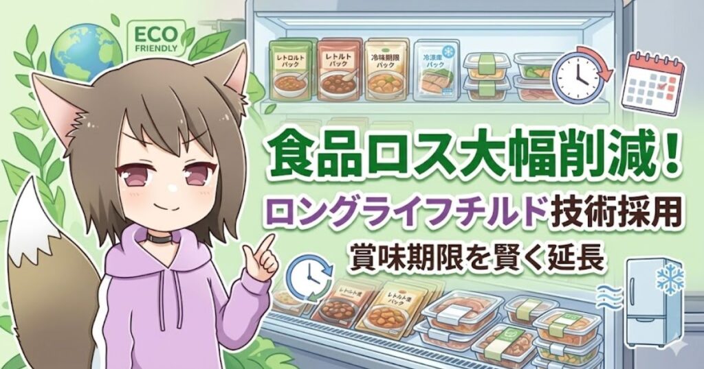 ングライフチルド技術による食品ロス削減を解説するイラスト