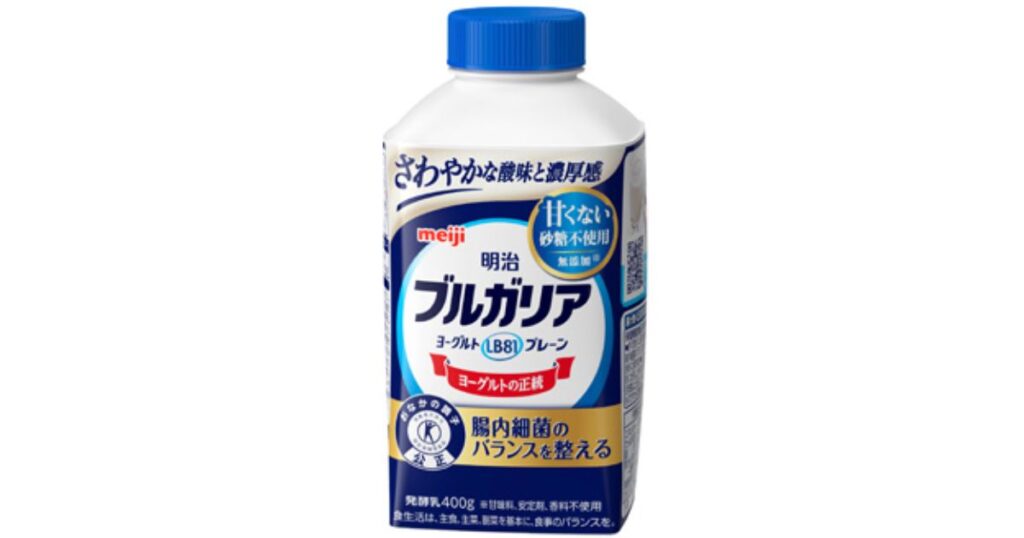 明治ブルガリアヨーグルト LB81 プレーン 甘くない砂糖不使用 400gボトル。特定保健用食品のマークと腸内細菌のバランスを整える記載