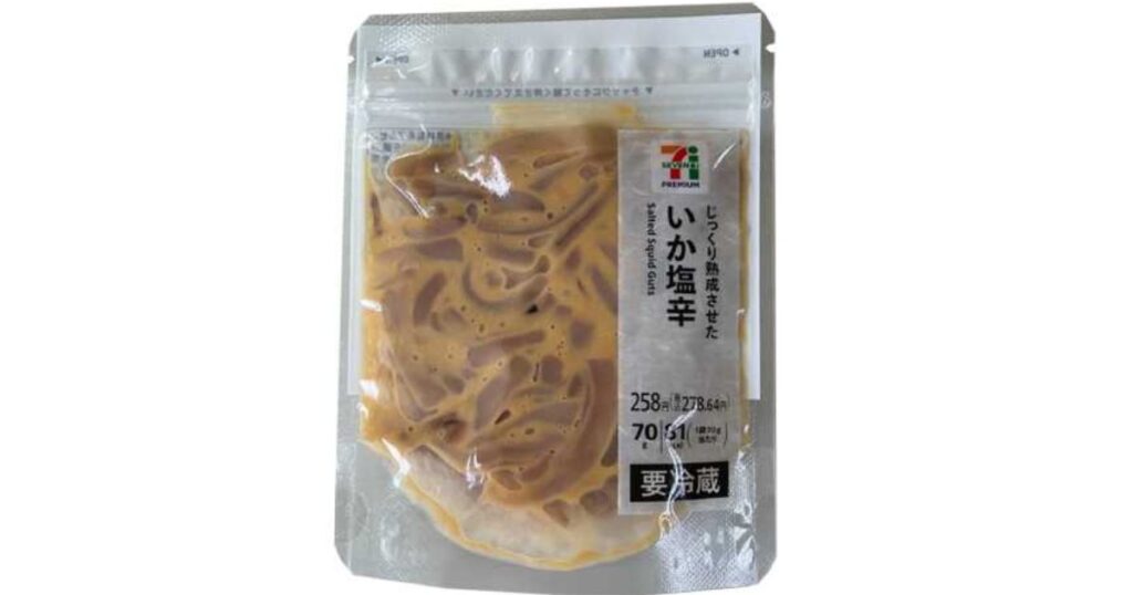 釣り餌の代用として強力な集魚効果を持つ、セブンプレミアムの「じっくり熟成させたいか塩辛」のパッケージ