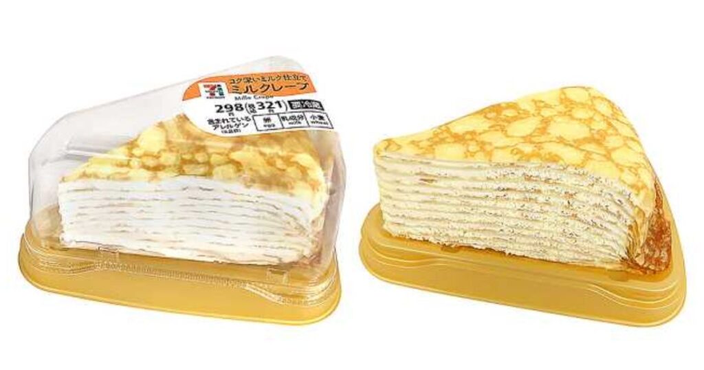 セブンイレブンの「コク深いミルク仕立て ミルクレープ」のパッケージと中身の層構造