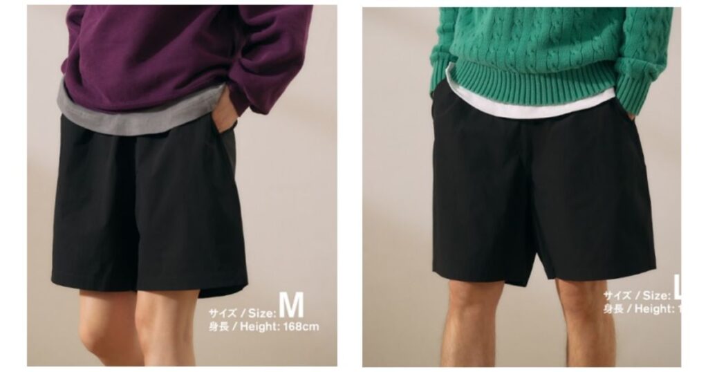 身長とサイズ(M・L)別のショートパンツの着用感・丈感の比較画像