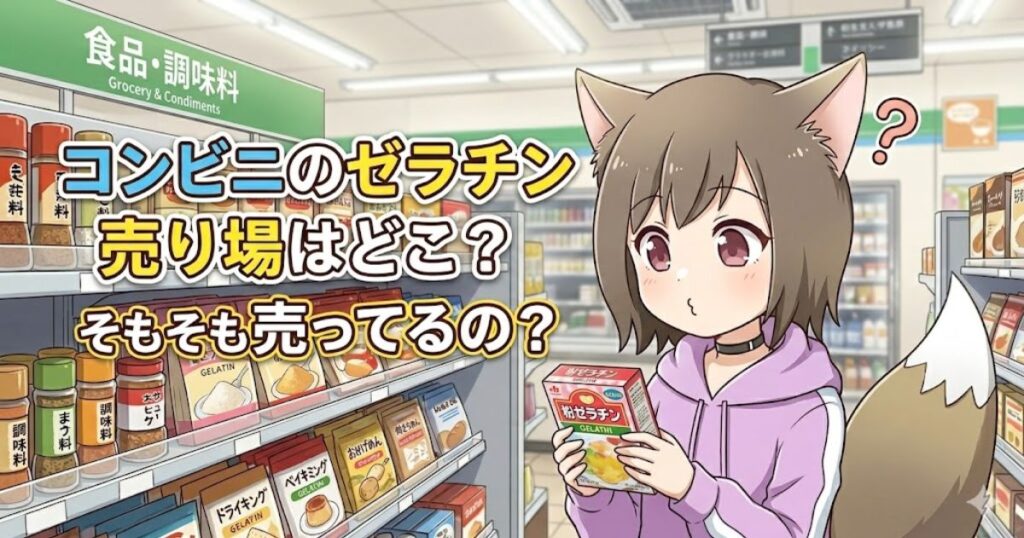 「コンビニのゼラチン売り場はどこ？そもそも売ってるの？」と疑問を持つ女の子のアイキャッチ画像