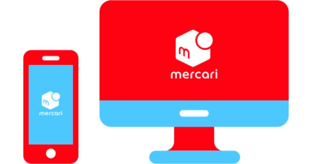 パソコンとスマートフォンのディスプレイに表示されたメルカリ（mercari）のロゴマーク