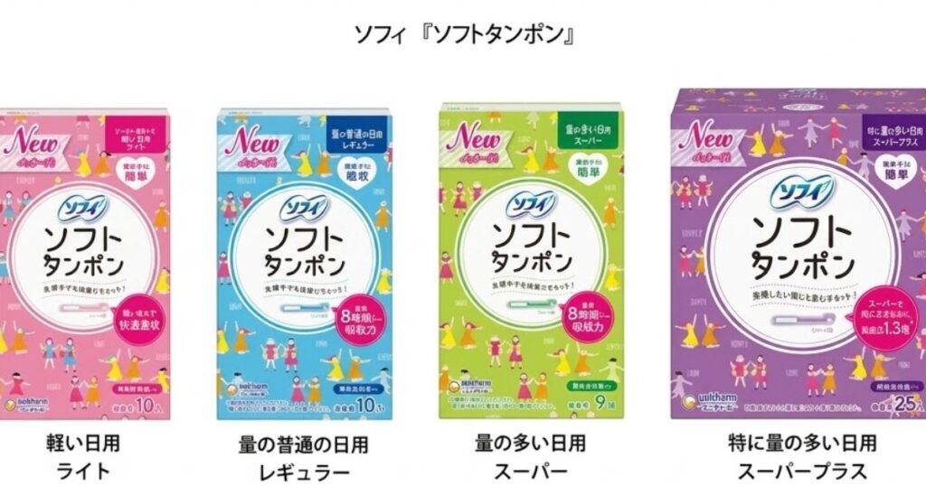 コンビニで買えるソフィソフトタンポンの種類（レギュラーやスーパーなど）とパッケージの色