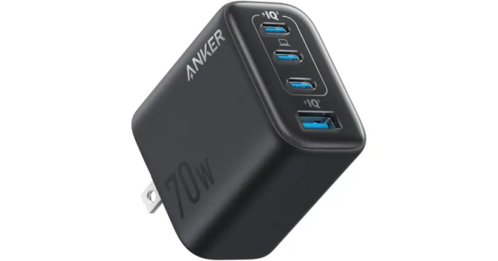 USBポートを複数搭載したAnker(アンカー)製の黒いAC急速充電器の製品イメージ。