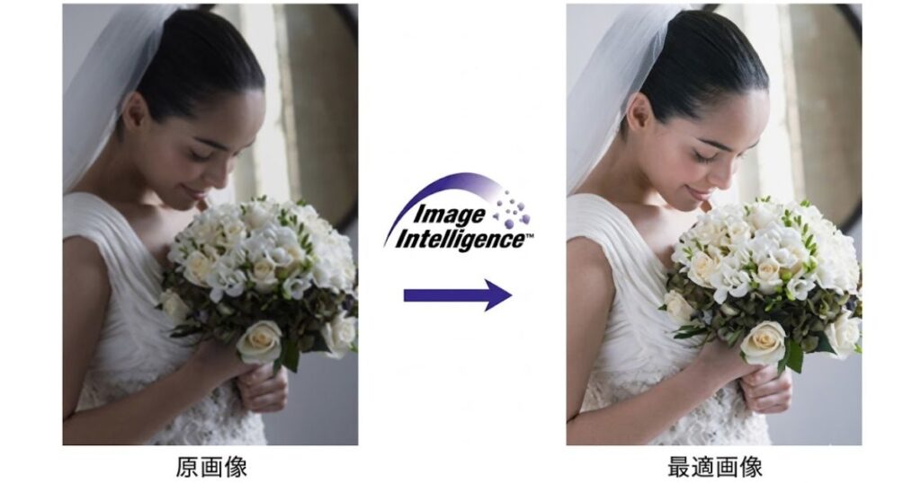 富士フイルムの「Image Intelligence」技術による、原画像(左)と肌色やトーンが明るく最適化された画像(右)の比較写真。